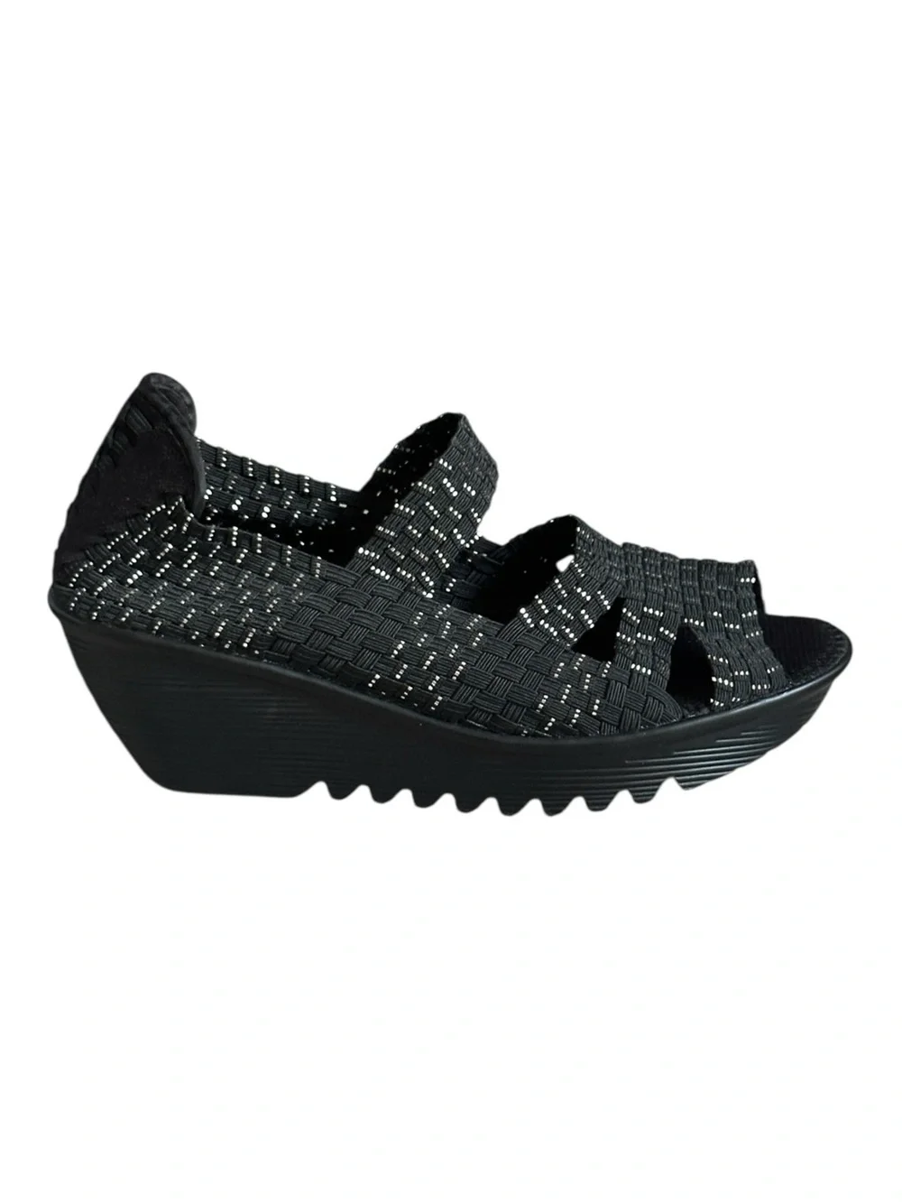 Bernie Mev Woven Platform Wedge Sandals EU 41 US 10 Black Metallic Comfort